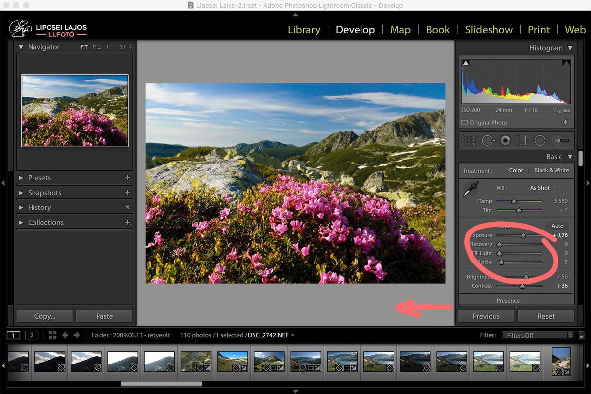 Lightroom csúszka megnyújtása
